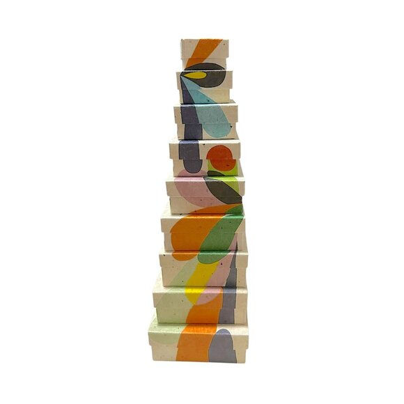 Vintage Japanese Washi Paper Nesting Boxes – Matryoshka Style (Set of 9)